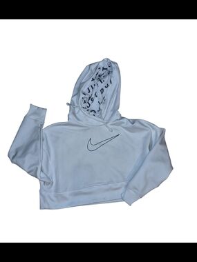 Nike White Cropped Hoodie with Black Swoosh